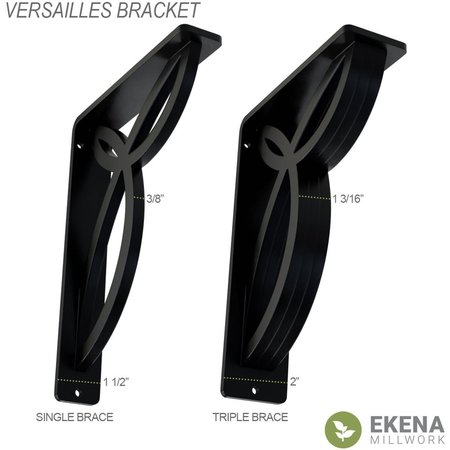 Ekena Millwork Versailles Wrought Iron Bracket, (Single center brace), Powder Coated Black 1 1/2"W x 12"D x 15"H BKTM01X12X15SVE
